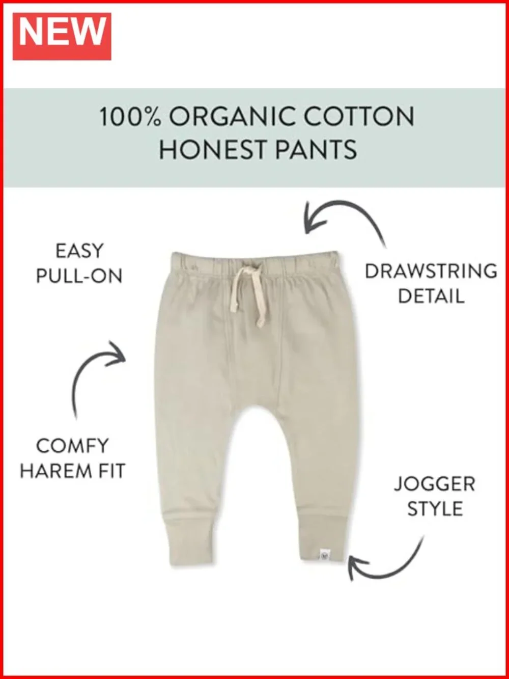 Organic Cotton Harem Jogger Pants Pull On Unisex Baby Toddler